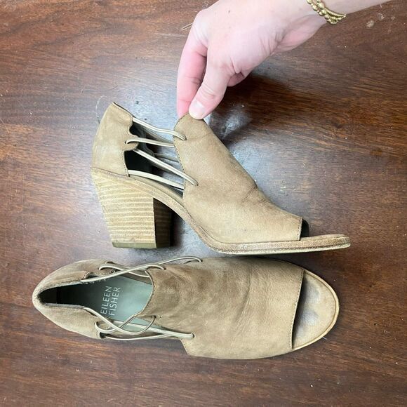 Eileen Fisher Womens Brown Sandals 7.5 Leather Heels Open Toe Classic Boho Fairy - Picture 1 of 9